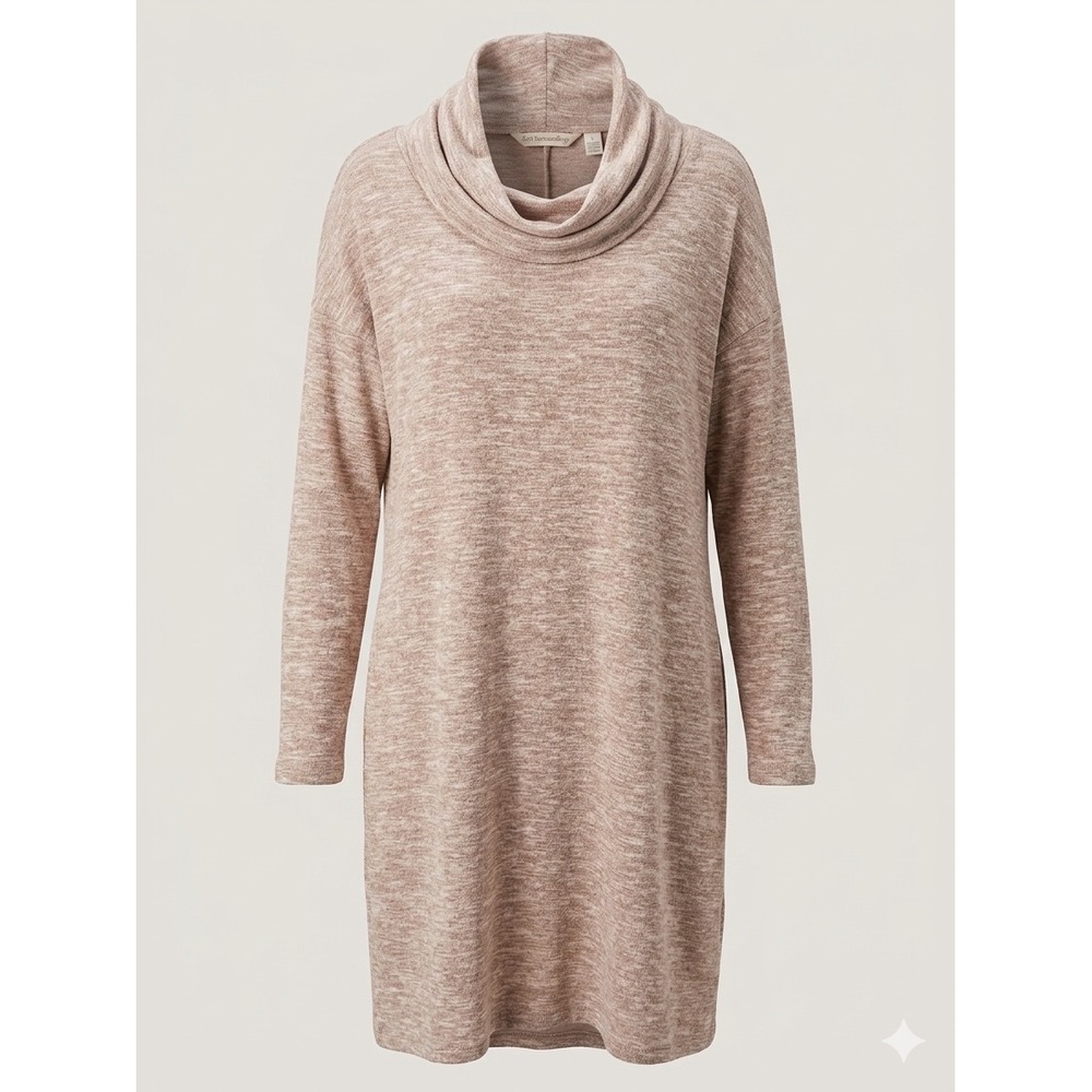 Soft Surroundings‎ Tunic Dress S Tan Cowl Neck Marled Knit Cozy Fall Comfort